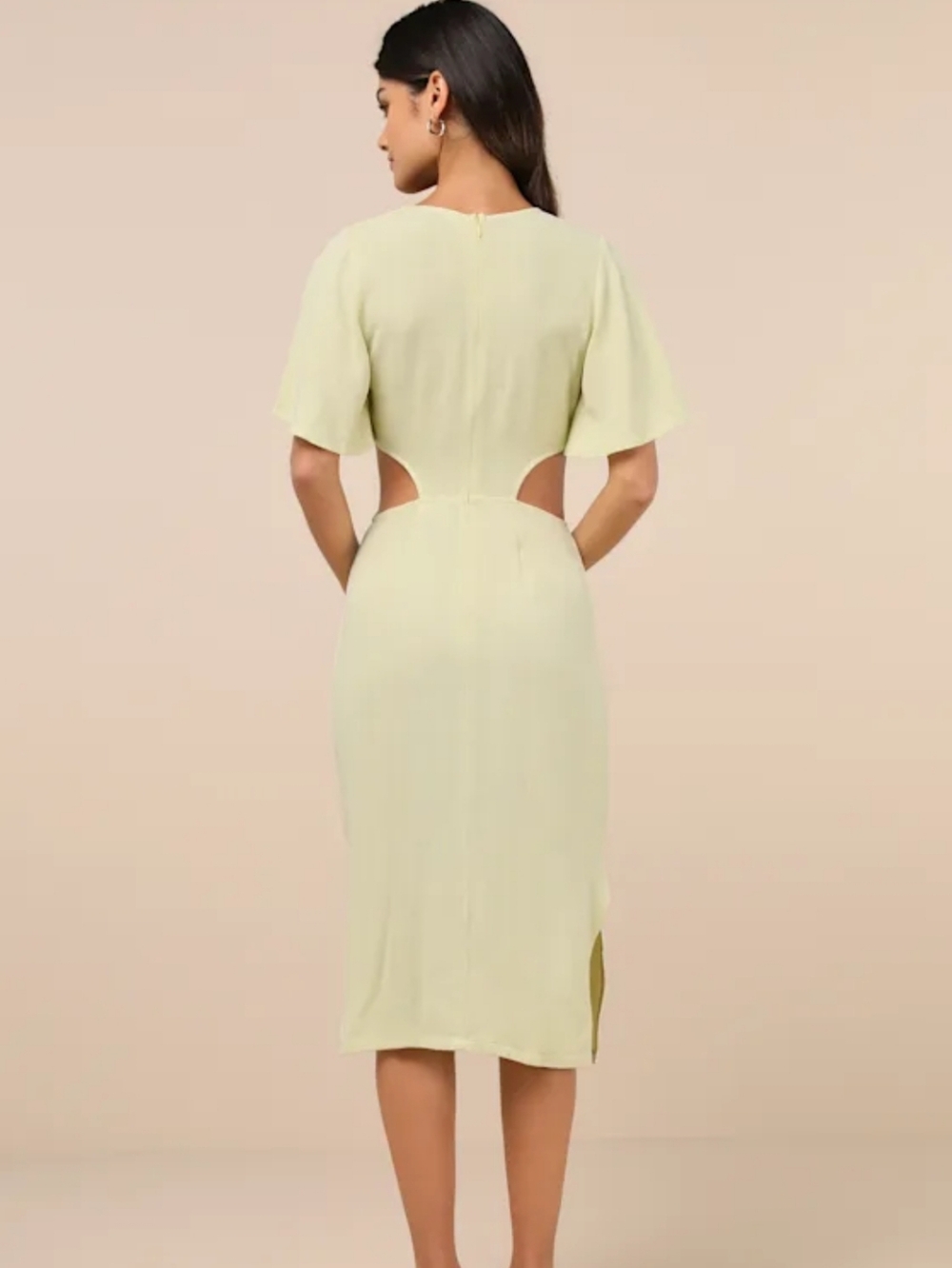 Lulu's Summer Journey Light Green / Lime Tie-Front Cutout Midi Dress - Picture 4 of 9